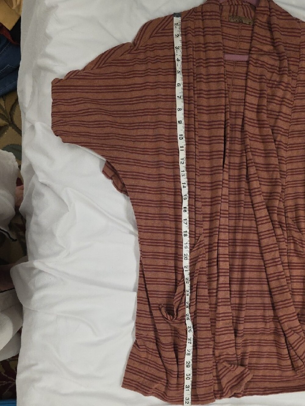 prAna Foundation Wrap Cardigan M Pebble Grey Stripe Open Front Modal Pockets - Picture 7 of 9